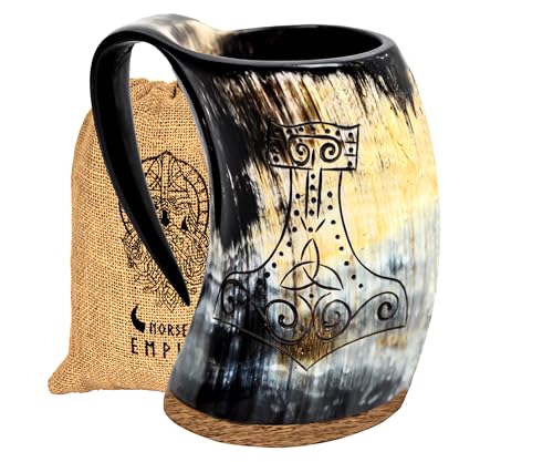 Viking Drinking Horn Mjolnir Engraving Mug (3 Count)