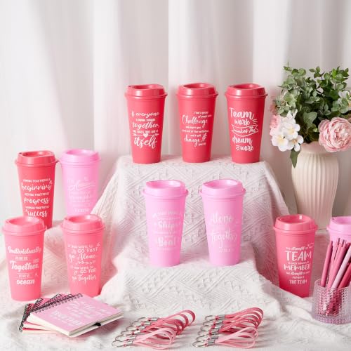 24 Set 96 Pcs Team Appreciation Gift Set Inspirational Employee Appreciation Gift Bulk 16 oz Coffee Cups with Team Notebook Pen Keychains for Staff Teacher (24 Count)