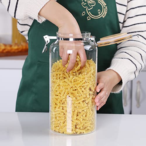 Glass 2 lb Whole Bean Coffee Glass Container with Airtight Hinged Bamboo Lids (2 Count)