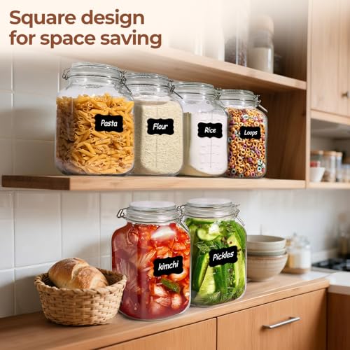 Large Square Glass Food Jars 1.1 Gallon 2 Pack for Flour Sugar Rice (2 Count)