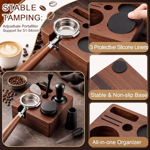 7 Pcs 53mm Espresso Accessories Kit with Wood Tamping Station (7 Count)