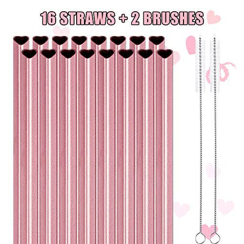 8.5” Heart Shaped Stainless Steel Straws Fit for Smoothie (16 Count)