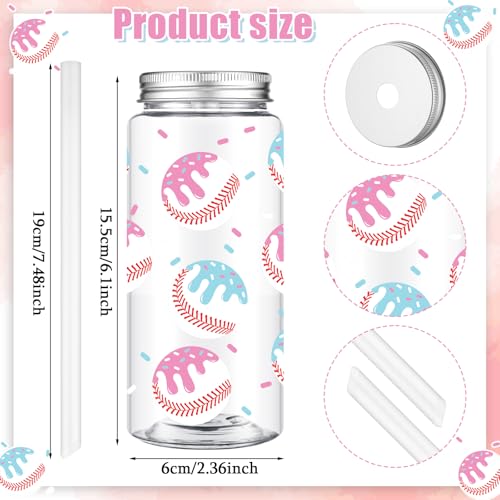24 Pcs Ice Cream Drip Baseball Cups 14.2oz Tumbler Cups with Lids and Straws Bulk Baseball Drip Party Gifts Favor Ice Cream Plastic Reusable Cup for Sports Theme Party Team Gifts (12 Count)