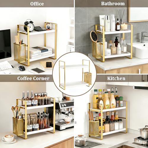2 Tier Kitchen Storage and Organisation Rack with Side Baskets