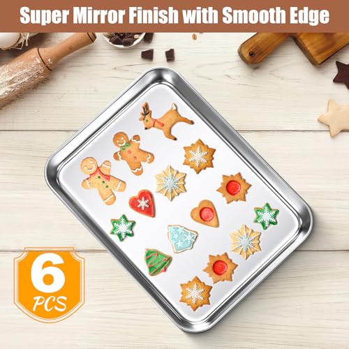 6 Pcs Baking Sheet Pan Set Stainless Steel Cookie Sheet Small Toaster Oven Pans Tray Barbecue Grill Pan Rectangle Trays Oven Freezer Bakery