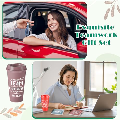 24 Set 96 Pcs Team Appreciation Gifts Bulk Team Thank You Gift Set 16 oz Coffee Cups Thank You Mini Spiral Notebooks Pens Keychains for Staff Teacher (24 Count)