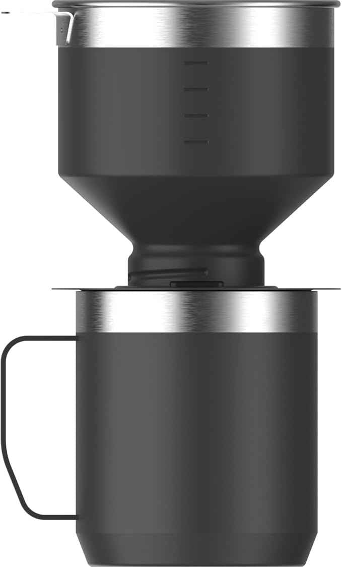 STANLEY Perfect Brew Pour Over Set | 12 oz Camp Mug with Lid Included | Drip Coffee Maker with Reusable Filter | Insulated Stainless Steel | BPA-Free | Black 2.0