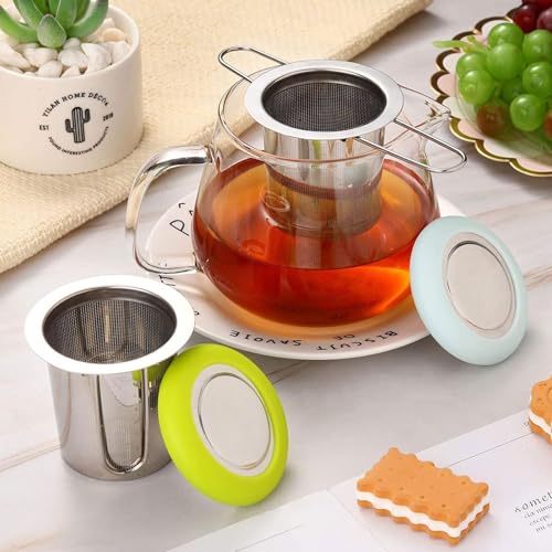 4 PCS Tea Strainer with Lid 304 Stainless Steel Tea Infuser Basket for Loose Tea Extra Fine Mesh Tea Diffuser Long Handle Tea Strainers Filters for Hanging on Teapots Mugs Cups (4 Count)