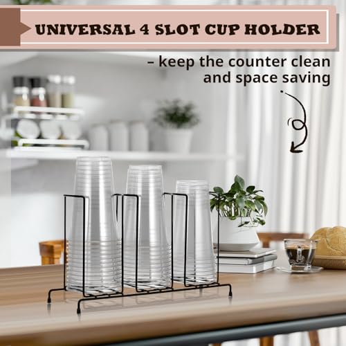 2 Pcs 3 Section Coffee Cup Organizers 14.2 x 8.5 x 5 Inch Wire Rack Coffee Cup and Lid Holder Black Iron Lid Dispenser Countertops Station Organizer for Kitchen Storage Essentials (2 Count)