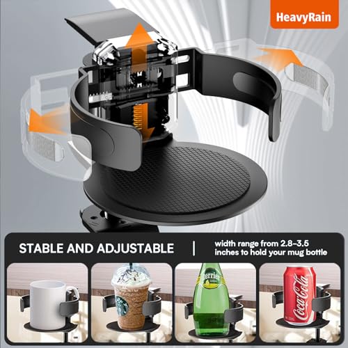 Aluminum Under Desk Cup Holder with Headphone Hook & Cable Clip