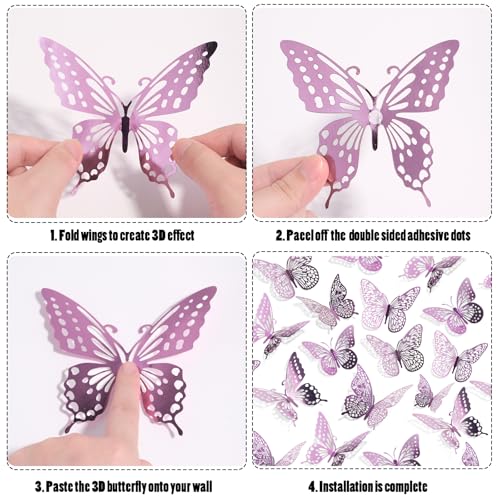 3D Butterfly Wall Decor 48 Pcs Lavender Butterfly Decorations (48 Count)