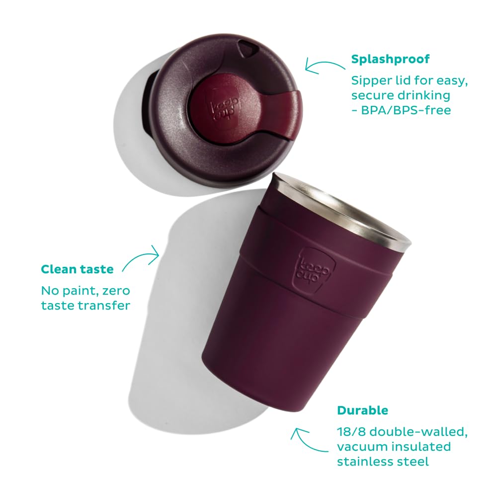 Vacuum insulated coffee cup with double-wall steel body