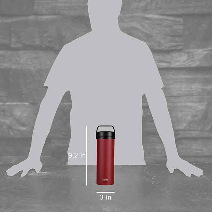 ESPRO P0 Ultralight French Press Coffee Maker for Travel, Vacuum Insulated Stainless Steel, 16 Ounces, Cranberry