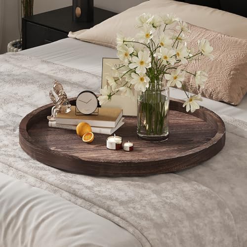 Round Ottoman Tray Large Wood Serving Tray for Table Living Room Bedroom