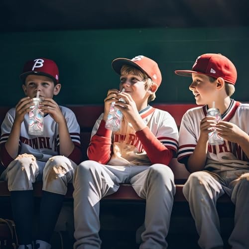 24 Pcs Ice Cream Drip Baseball Cups 14.2oz Tumbler Cups with Lids and Straws Bulk Baseball Drip Party Gifts Favor Ice Cream Plastic Reusable Cup for Sports Theme Party Team Gifts (12 Count)