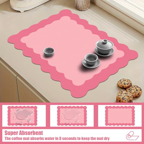 Rose Pink Scalloped Coffee Mat for Countertop Coffee Bar Mat Matt