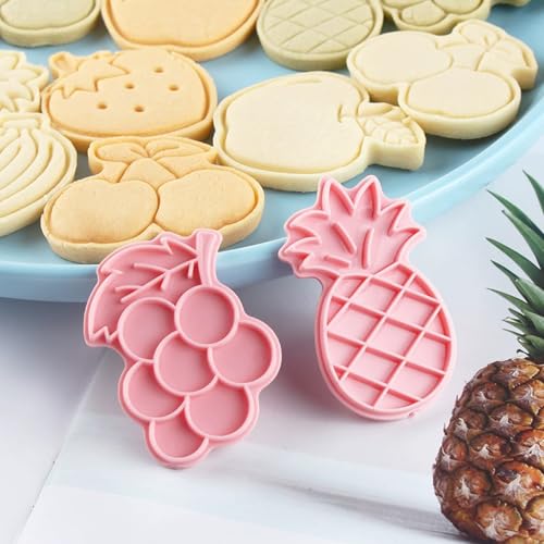8Pcs Fruit Cookie Cutters Set 3D Plastic Biscuits Mold for Baking (8 Count)