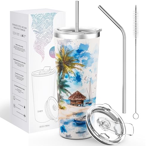 Vacuum Insulated Stainless Steel Tumbler Travel Mug 26 oz Coffee Cup with 2 Lids and Straws