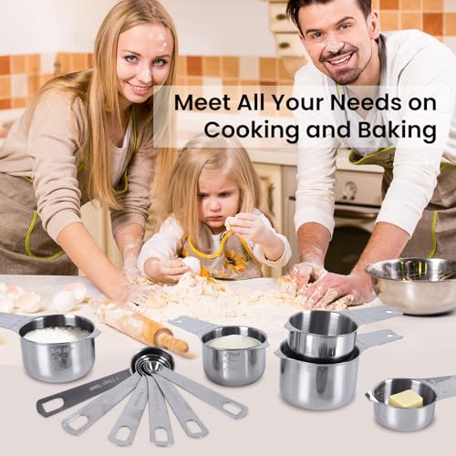 7x Stainless Steel Measuring Cups with 6x Measure Spoons Set