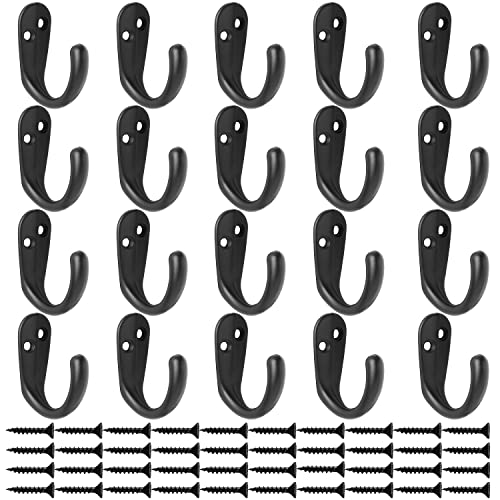 20PCS Coat Hooks Wall Mounted Black Single Prong Robe Hook (20 Count)