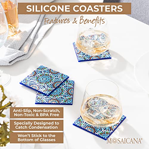 Blue Tile Colored Coasters Set of 4
