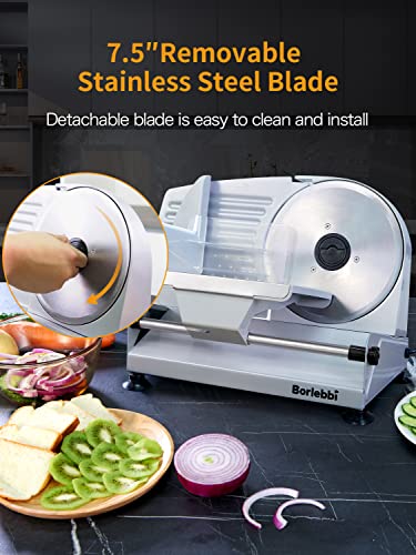 Meat Slicer 200W Electric Food Slicer with 2 Removable 7.5" Blades