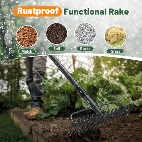 Garden Leaf Rake with 77 Inch Handle
