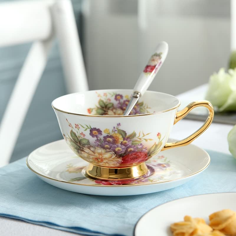 Coffee Mugs Pastoral Floral Bone Tea Cup Saucer Spoon Set 200ml Cafe Ceramic Coffee Cup Elegant Advanced Porcelain Teacup Dropshipping Mug Set