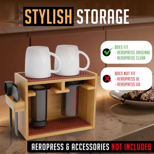Organizer Stand for AeroPress Bamboo Coffee Caddy Original Brown