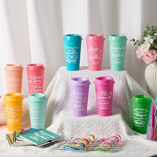 12 Set 48 Pcs Team Appreciation Gift Set Inspirational Employee Appreciation Gift Bulk 16 oz Coffee Cups with Team Notebook Pen Keychains for Staff Teacher (12 Count)