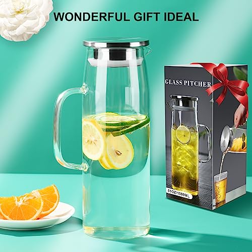 Glass Pitcher with Lid and Spout 50oz