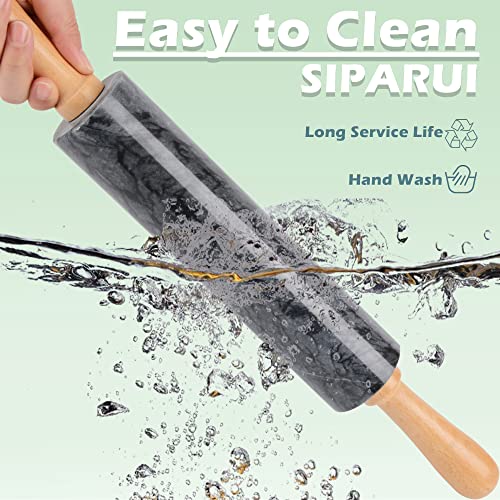Marble Rolling Pin with Wooden Cradle Thick Handle Set for Baking