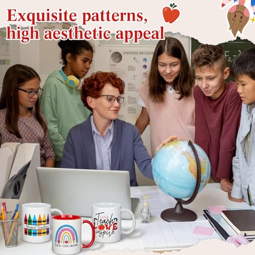 8 Pieces 12 oz Teacher Appreciation Gifts Bulk Coffee Mugs Set with Handle Ceramic Matching Cups Bulk for Best Teacher Thank You Home School Office Table Centerpieces (8 Count)