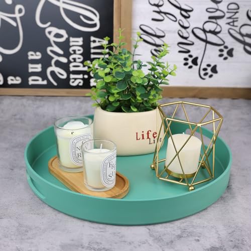 Round Green Decorative Serving Tray with Handles