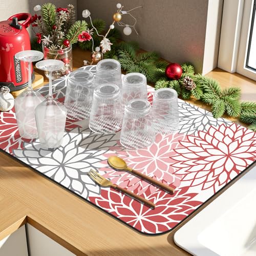2PCS 12" x 20" Christmas Dish Drying Mat & 24" x 5.5" Sink Splash Guard (2 Count)