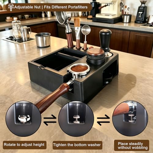 Espresso tamping station knock box