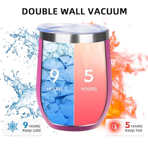 12oz 4 Pack Wine Tumbler Glasses with Lid Stemless Double Wall Vacuum Stainless Steel Travel Tumbler Keeping Cold & Hot for Wine