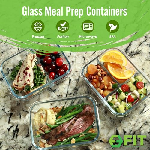 Glass Meal Prep Containers 1 & 2 & 3 Compartments (3 Count)