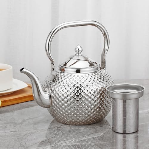 1200ml Teapot with Infuser Stainless Steel Lifting Handle Tea Maker Silver
