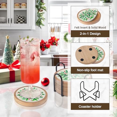 Christmas Coasters Set of 4 with Holder