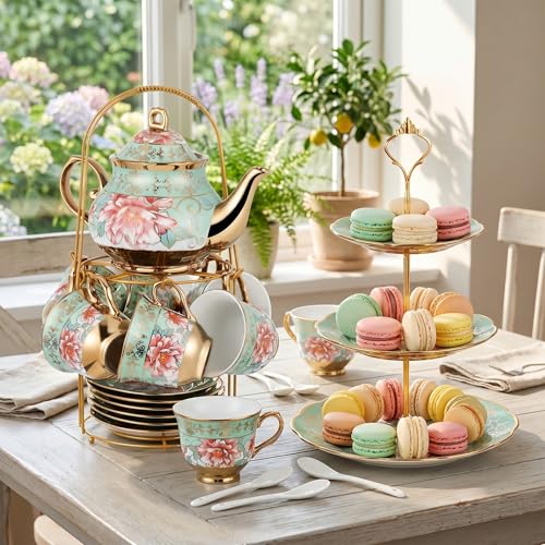 21 Pcs Porcelain Tea Set for Women Tea Party