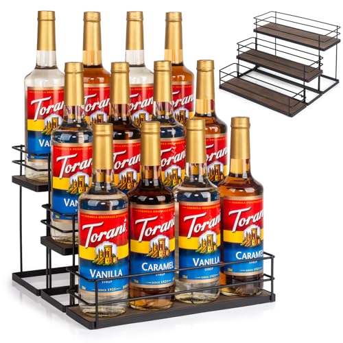 12 Bottle Capacity Coffee Syrup Organizer 3 Tier Coffee Syrup Stand Shelf for Coffee Bar Kitchen Small Wine Rack for Bar Family Storage for Syrup Wine Dressing (13.6 inch(es))