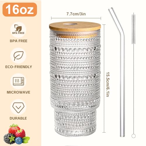 16OZ Glass Tumbler with Straw and Lid