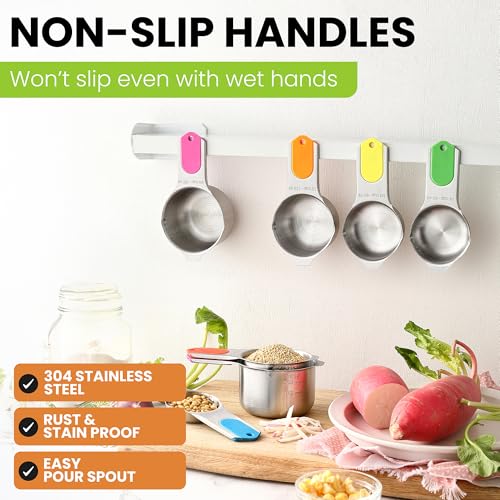 Magnetic Stainless Steel Measuring Cups Set of 7 Patented (7 Count)