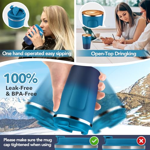 12 oz Double Wall Insulated Vacuum Travel Coffee Mugs with Flip Lid Bulk 2 Pack (2 Count)
