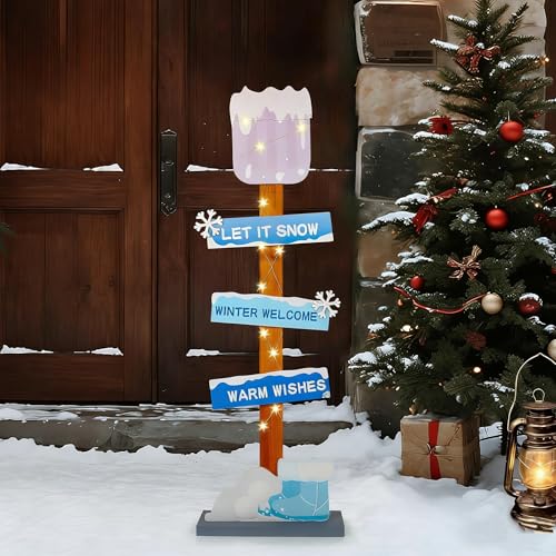 Lighted Wooden Christmas Porch Sign