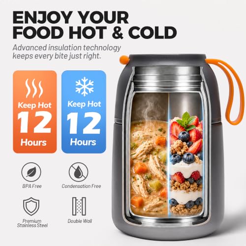 Insulated Thermo Food Jar for Hot & Cold Food for Kids Adult (2 Count)