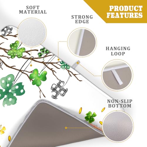 St Patrick Dish Drying Mat Large Lucky Clover Tree Shamrock Dish Drainer Mats 18x24inch Spring Elf Hat Rainbow Colorful Fast Drying Absorbent Dish Drying Pad for Kitchen Counter Decor