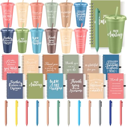 36 Pcs Employee Appreciation Gifts Bulk 24 oz Thank You Tumbler with Lid and Straw Mini Spiral Notebooks and Pens Appreciation Gifts for Team Employee Coworkers Teacher (36 Count)