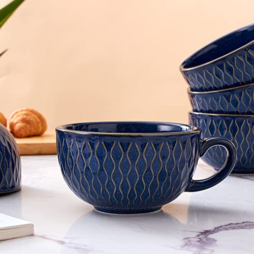 Set of 6 Cups Vintage Design 12 oz Professional Barista Ceramic Latte Art Cappuccino Cups Set (6 Count)